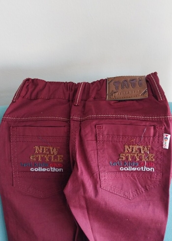 7_8 yaş bordo ince kanvars pantolon - Görsel 3