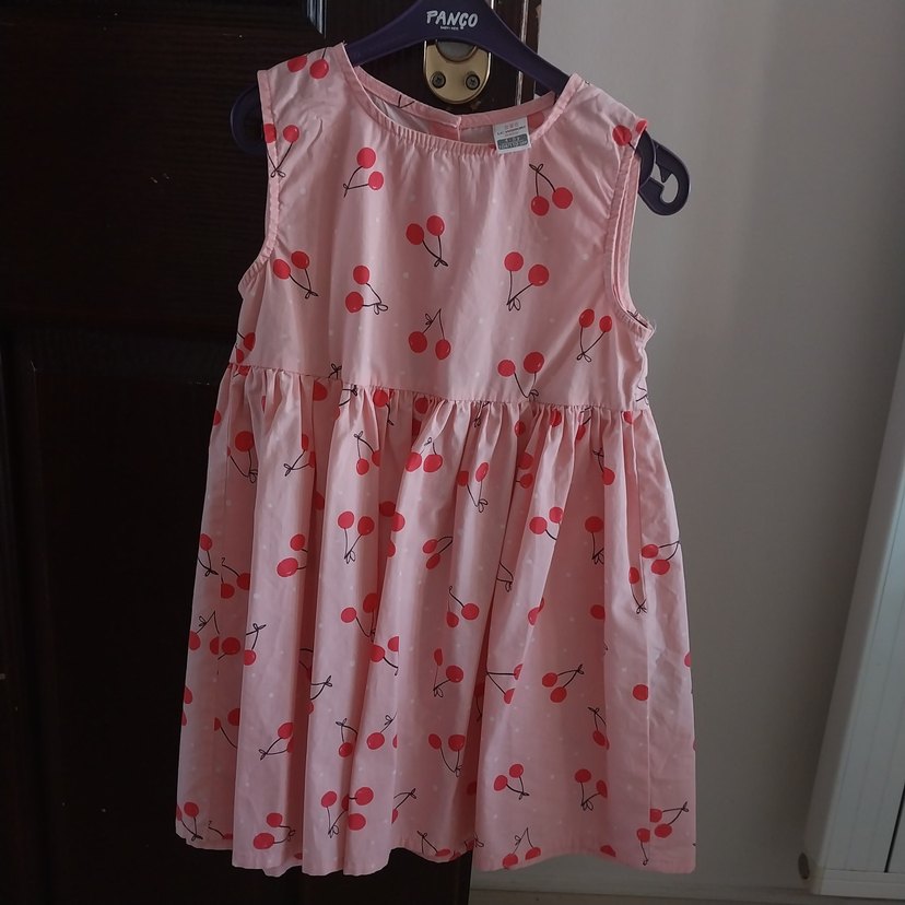 Pembe Baskılı Askısız Kız Elbisesi - Görsel 4