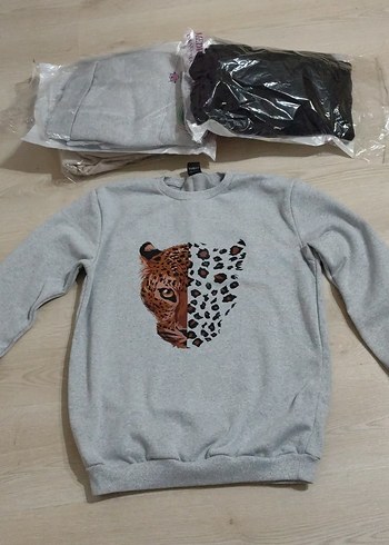 Gri Loose Fit Kadın Sweatshirt - Görsel 2