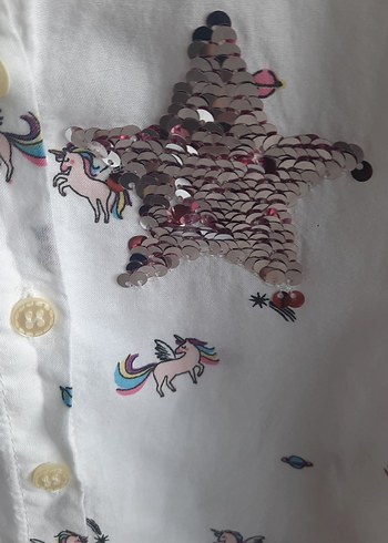 Kız Çocuk Beyaz Uzun Kollu unicorn Baskılı pullu 5/6 yaş Gömlek - Görsel 3