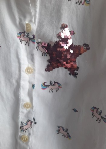 Kız Çocuk Beyaz Uzun Kollu unicorn Baskılı pullu 5/6 yaş Gömlek - Görsel 4