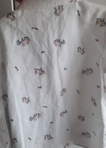 Kız Çocuk Beyaz Uzun Kollu unicorn Baskılı pullu 5/6 yaş Gömlek - Görsel 5