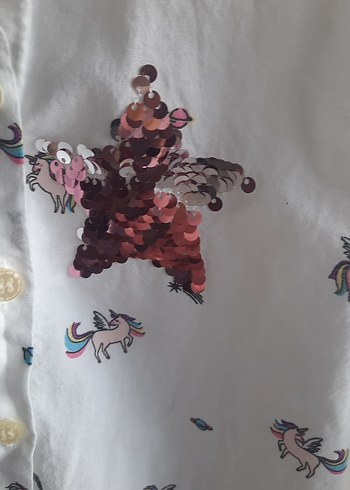 Kız Çocuk Beyaz Uzun Kollu unicorn Baskılı pullu 5/6 yaş Gömlek - Görsel 2