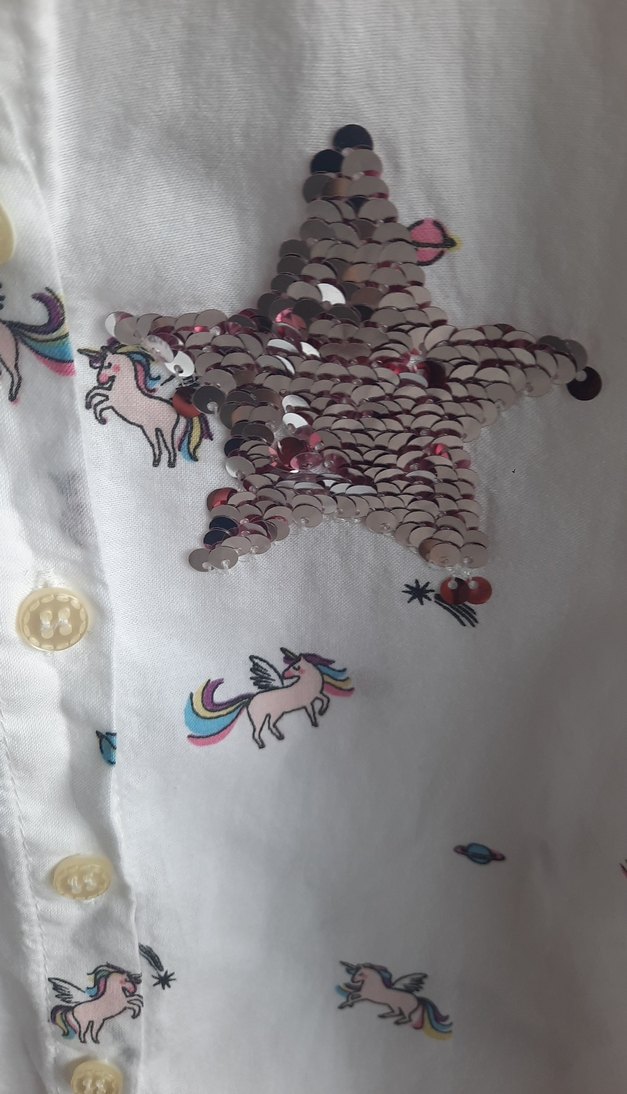 Kız Çocuk Beyaz Uzun Kollu unicorn Baskılı pullu 5/6 yaş Gömlek - Görsel 3