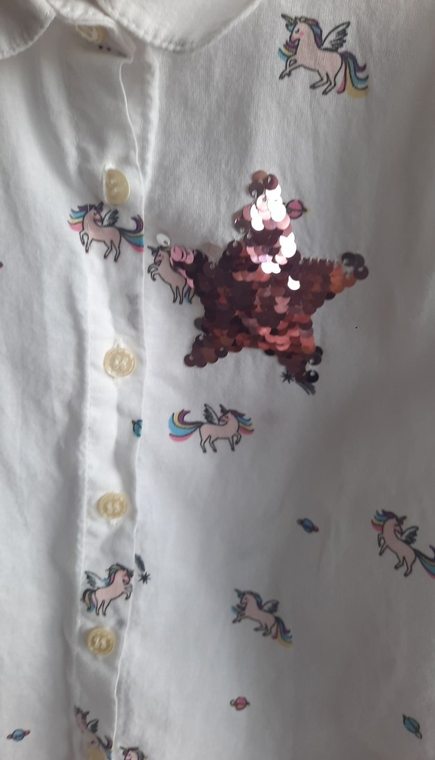 Kız Çocuk Beyaz Uzun Kollu unicorn Baskılı pullu 5/6 yaş Gömlek - Görsel 4