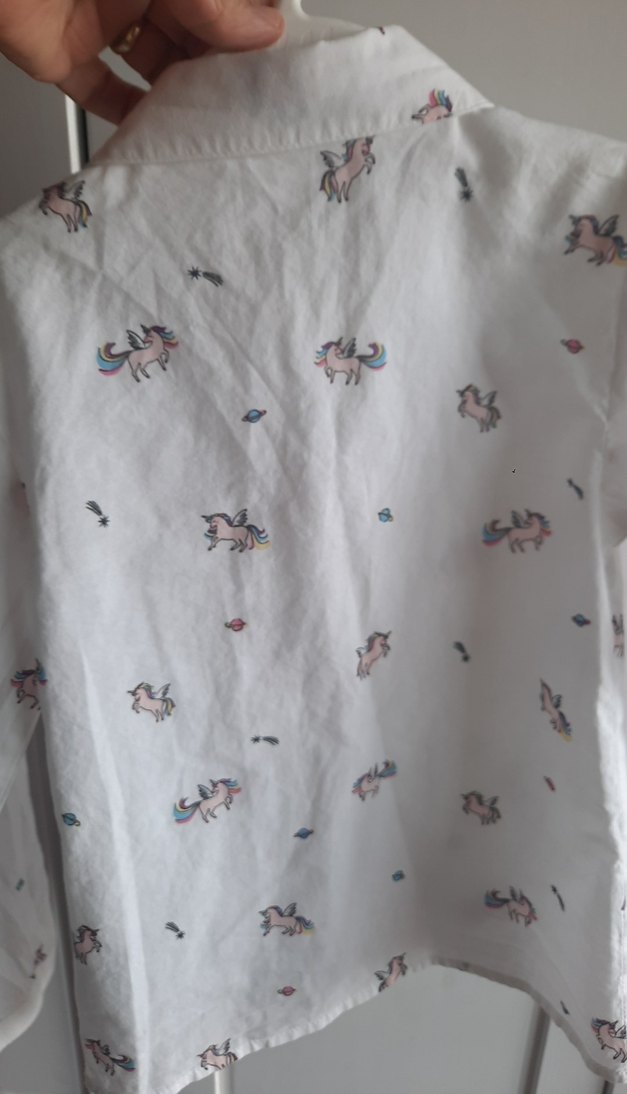 Kız Çocuk Beyaz Uzun Kollu unicorn Baskılı pullu 5/6 yaş Gömlek - Görsel 5