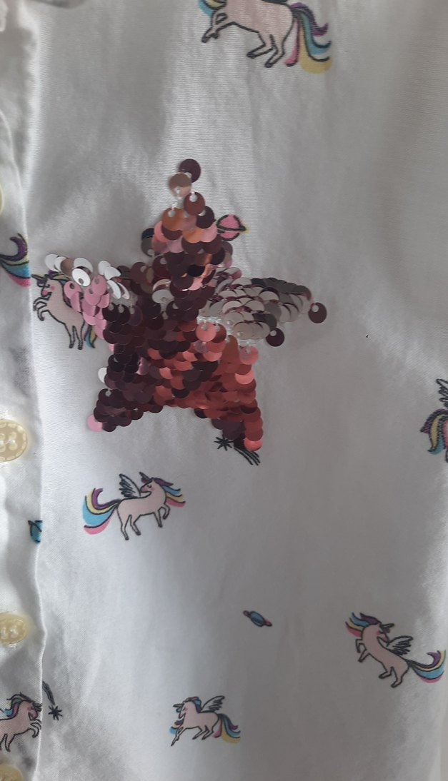 Kız Çocuk Beyaz Uzun Kollu unicorn Baskılı pullu 5/6 yaş Gömlek - Görsel 2