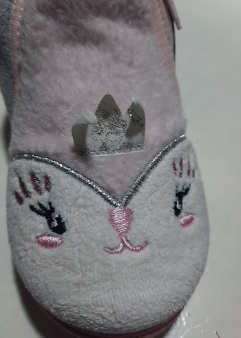 Kız Çocuk Pembe Gri Nakışlı Sıcak Ev Terliği - Görsel 5