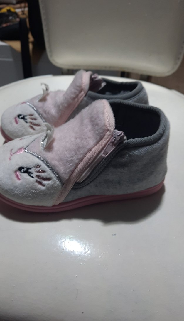 Kız Çocuk Pembe Gri Nakışlı Sıcak Ev Terliği - Görsel 2