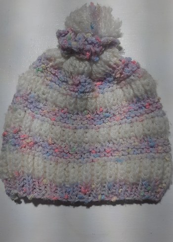 kız çocuk el örgüsü Beyaz Triko Bere - Görsel 2