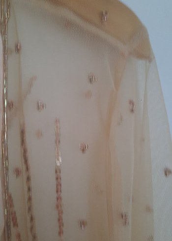 Bej pul işlemeli mango Kadın Bluz bolero mini ceket abiye - Görsel 5