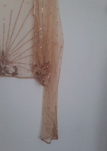 Bej pul işlemeli mango Kadın Bluz bolero mini ceket abiye - Görsel 3