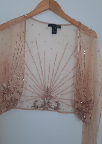 Bej pul işlemeli mango Kadın Bluz bolero mini ceket abiye - Görsel 2