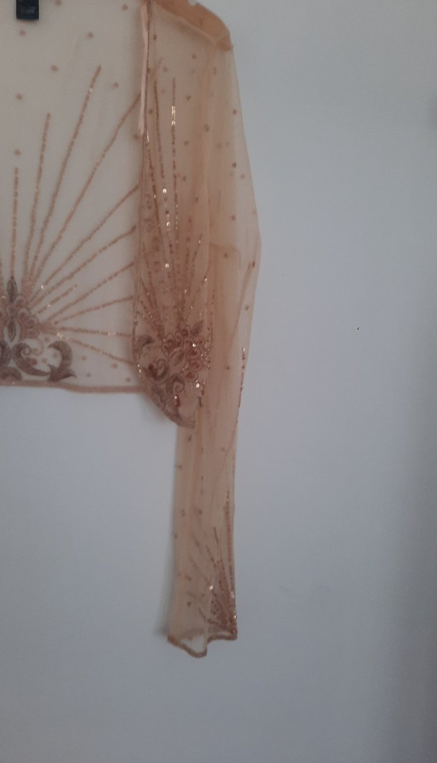 Bej pul işlemeli mango Kadın Bluz bolero mini ceket abiye - Görsel 3