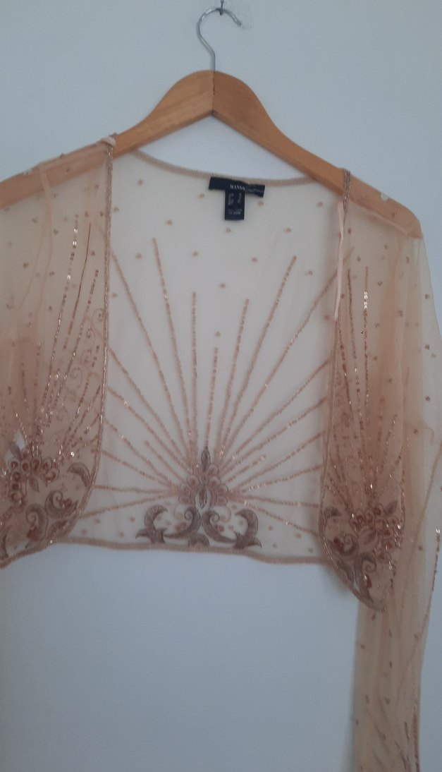 Bej pul işlemeli mango Kadın Bluz bolero mini ceket abiye - Görsel 2