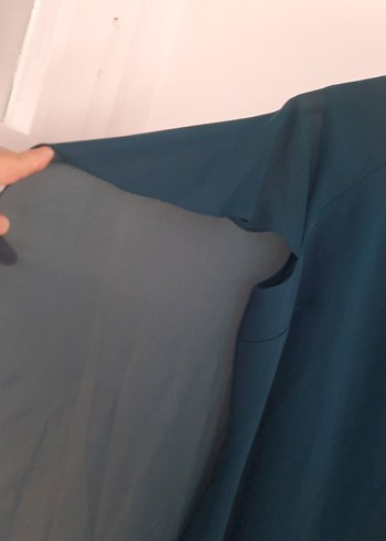 petrol yeşili Yakası boncuk işli tül detaylı gece abiye kadın - Görsel 3