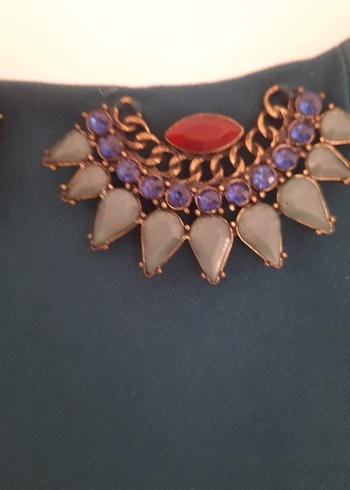 petrol yeşili Yakası boncuk işli tül detaylı gece abiye kadın - Görsel 5