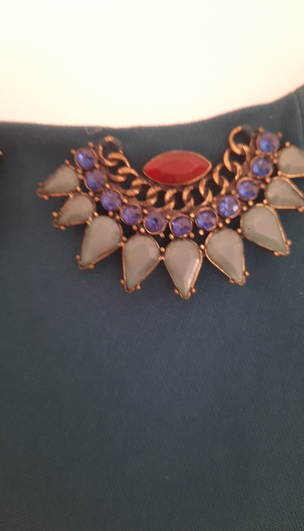 petrol yeşili Yakası boncuk işli tül detaylı gece abiye kadın - Görsel 5