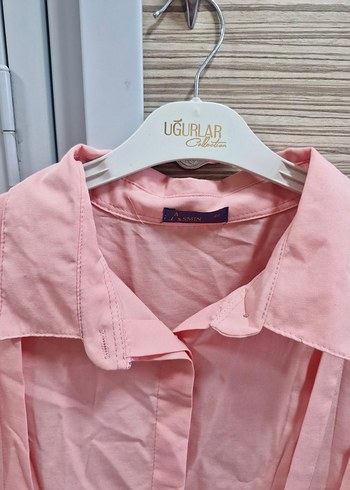 Pembe Kadın Keten Gömlek, Uzun Kollu, Düğmeli - Görsel 3