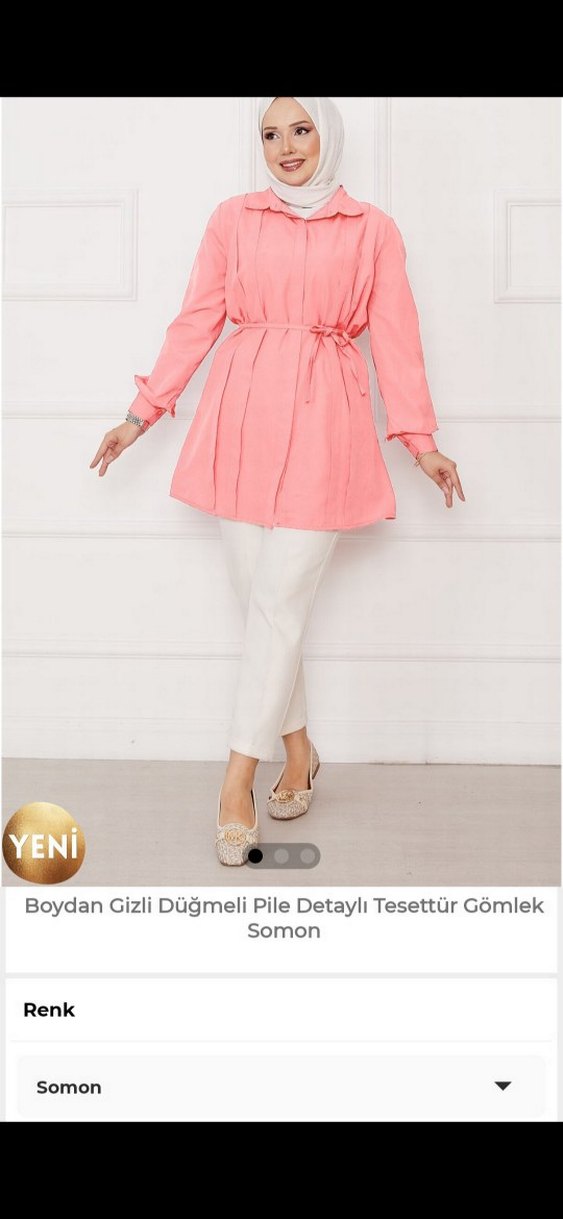 Pembe Kadın Keten Gömlek, Uzun Kollu, Düğmeli - Görsel 2