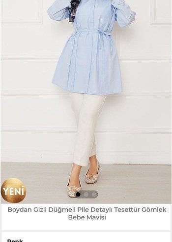 Mavi Keten Uzun Kollu Düğmeli Gömlek - Görsel 2