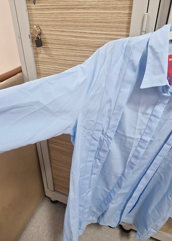 Mavi Keten Uzun Kollu Düğmeli Gömlek - Görsel 3