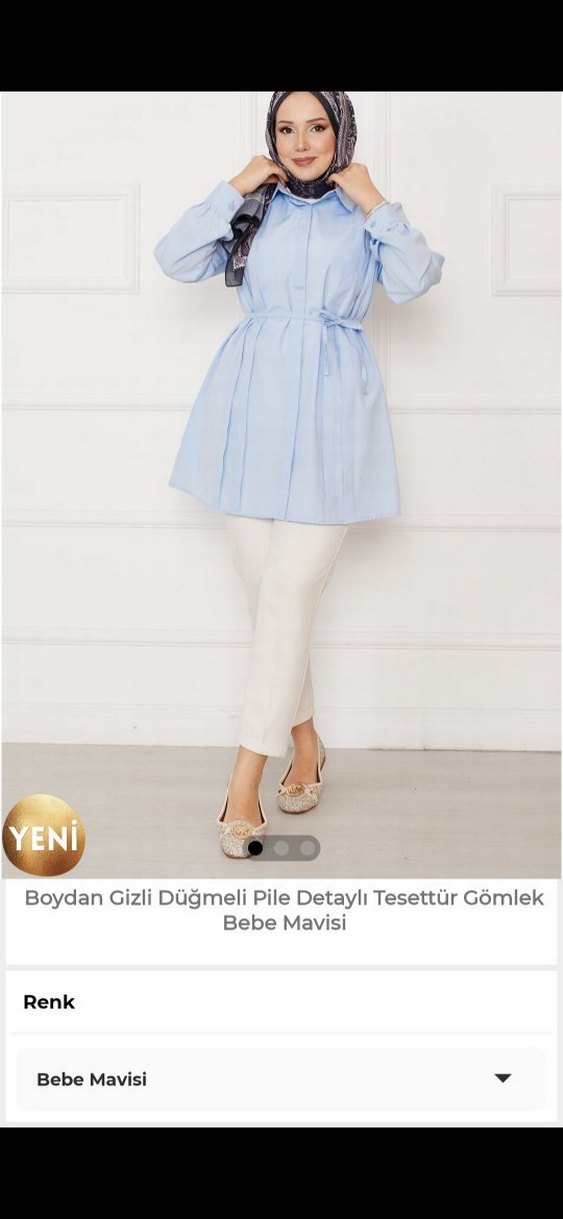 Mavi Keten Uzun Kollu Düğmeli Gömlek - Görsel 2