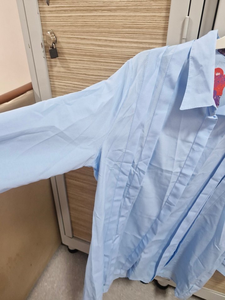 Mavi Keten Uzun Kollu Düğmeli Gömlek - Görsel 3