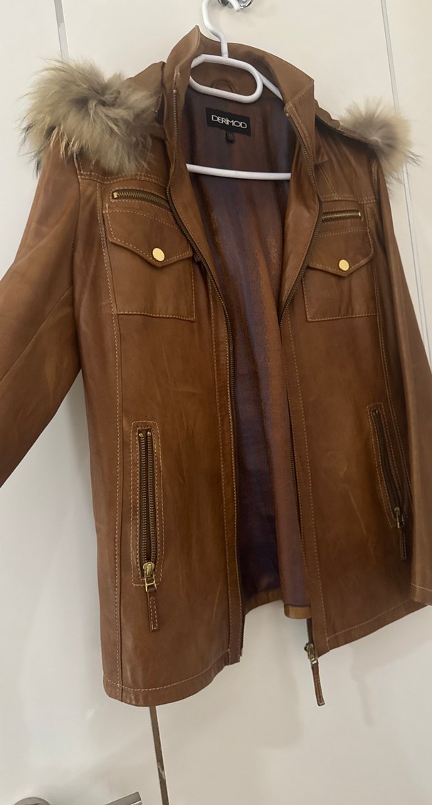 Kahverengi Kürklü Deri Ceket - Görsel 3