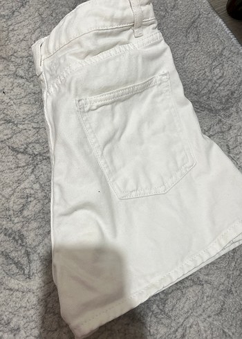 Kadın Beyaz Pamuklu Mini Denim Şort - Görsel 6