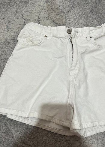 36 Beden beyaz Renk Kadın Beyaz Pamuklu Mini Denim Şort