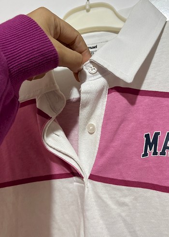 Mavi Beyaz-Pembe Çizgili Kısa Kollu Tişört - Görsel 4