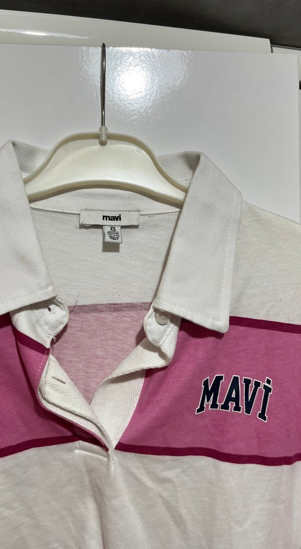 Mavi Beyaz-Pembe Çizgili Kısa Kollu Tişört - Görsel 2