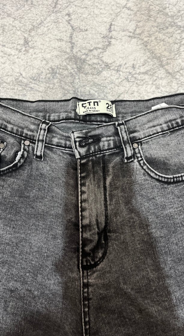 Gri Batik Desenli Kadın Denim Mini Şort - Görsel 5