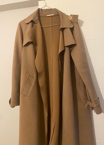 Bej Kadın Süet Uzun Trench Coat