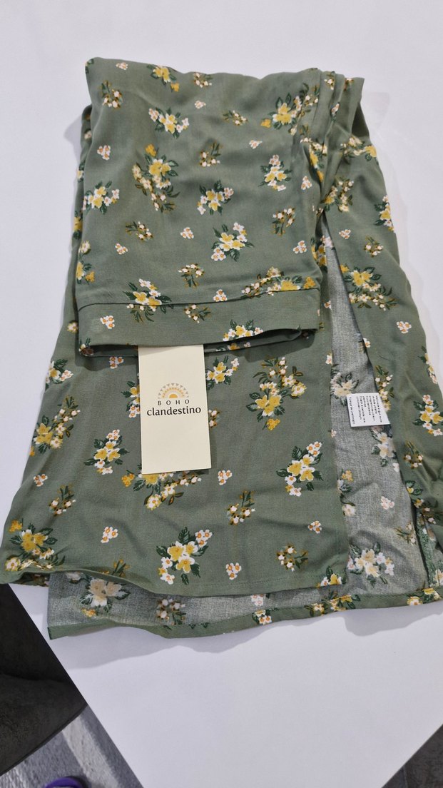 Yeşil Çiçek Desenli Bohem Midi Etek - Görsel 3