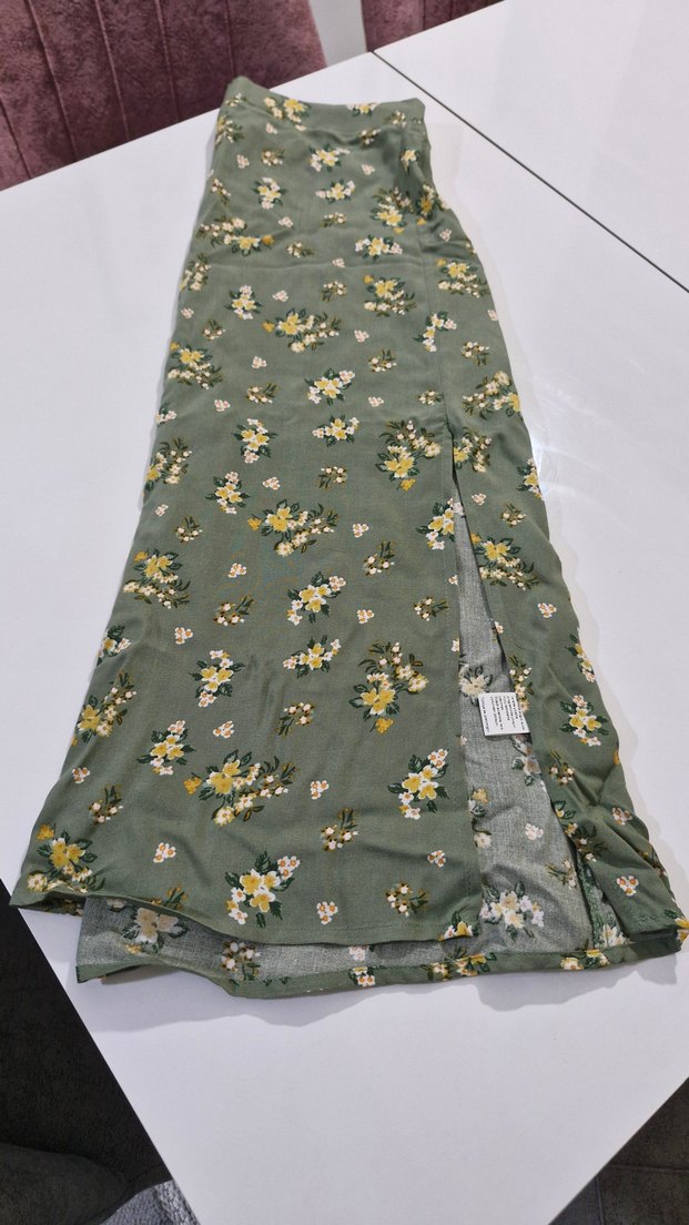 Yeşil Çiçek Desenli Bohem Midi Etek - Görsel 2