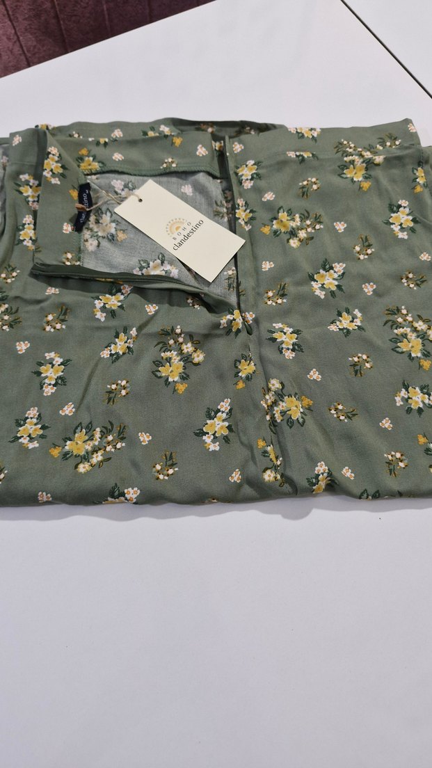 Yeşil Çiçek Desenli Bohem Midi Etek - Görsel 4