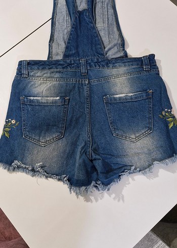 Nakışlı Kot Mini Salopet Şort - Görsel 2