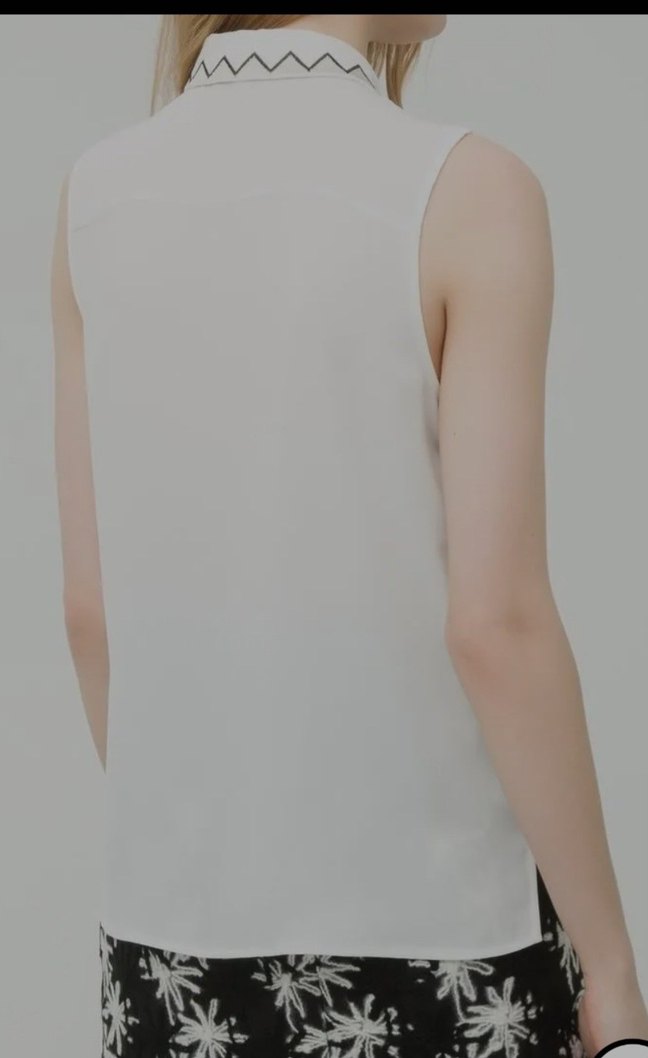 Düğmeli Beyaz Kolsuz Kadın Gömlek - Görsel 3