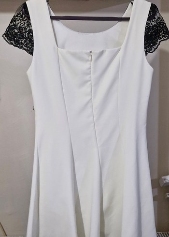 Dantel Detaylı Midi Beyaz Kadın Abiye Elbise - Görsel 3