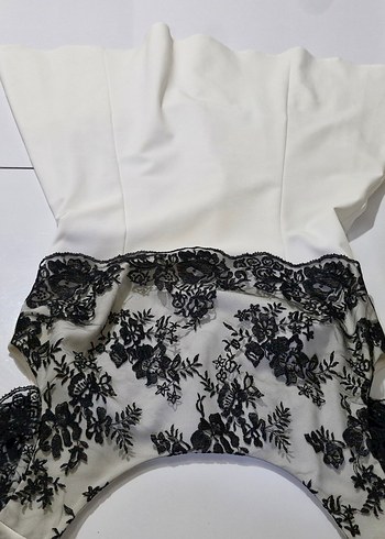 Dantel Detaylı Midi Beyaz Kadın Abiye Elbise - Görsel 2