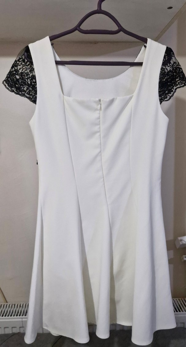 Dantel Detaylı Midi Beyaz Kadın Abiye Elbise - Görsel 3