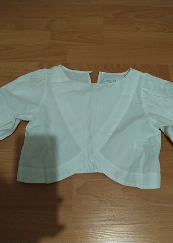 Beyaz Keten V Yaka Düğmeli Kiz çocuk zara bluz - Görsel 3