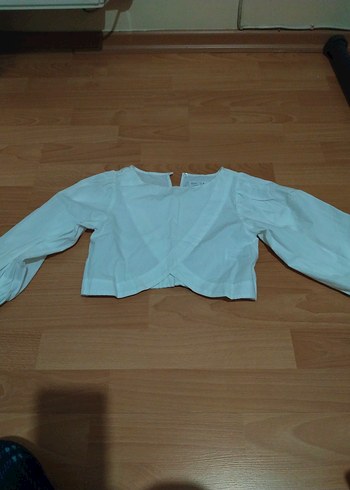 Beyaz Keten V Yaka Düğmeli Kiz çocuk zara bluz - Görsel 4