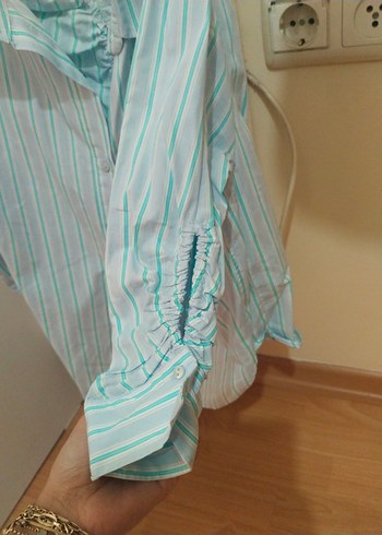 Mavi Çizgili kız cocuk Gömlek - Görsel 4