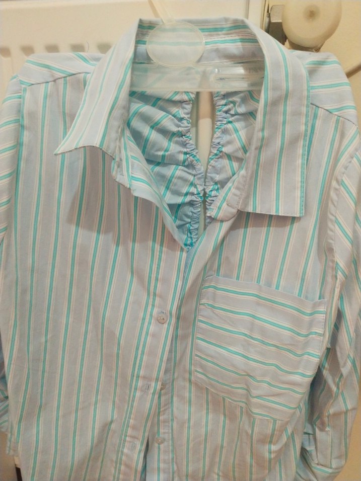 Mavi Çizgili kız cocuk Gömlek - Görsel 3