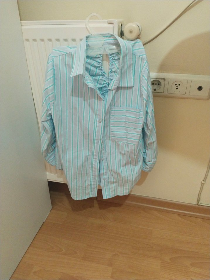 Mavi Çizgili kız cocuk Gömlek - Görsel 2