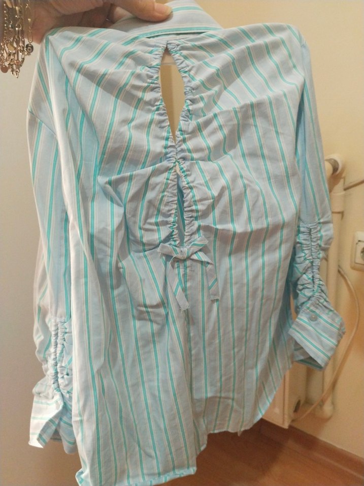 Mavi Çizgili kız cocuk Gömlek - Görsel 5