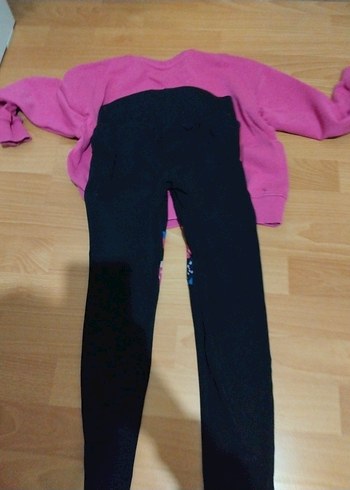 Kız Çocuk Pembe Baskılı Sweatshirt ve Siyah Eşofman - Görsel 4